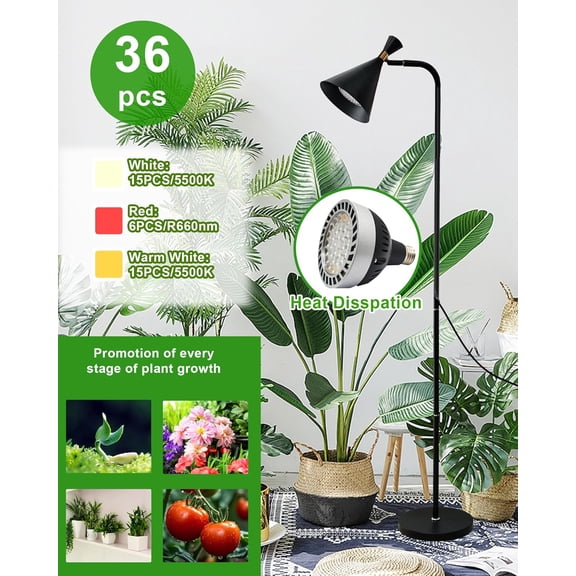 Standing Plant Grow Light, LED Growing Light Full  for Indoor Plants，4/8/12H Timer, Flow Grow Light for Tall Large Indoor Plants