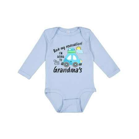 

Inktastic Book My Reservation! I m Going to Grandma s Gift Baby Boy or Baby Girl Long Sleeve Bodysuit
