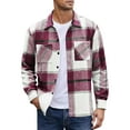 thumbnail image 2 of Domuza Men's Plaid Button Down Shirts Casual Flannel Long Sleeve Lapel Shirt Jacket Fall Winter Stylish Loose Fit Clothes with Breast Pocket Red XL, 2 of 4
