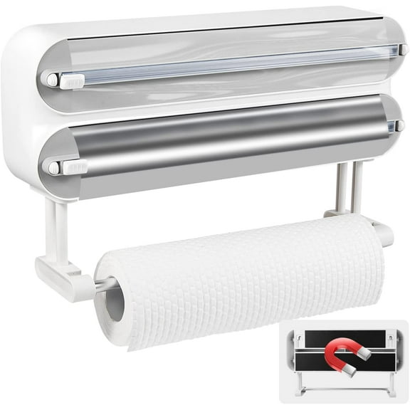 3 in 1 Foil and Plastic Wrap Organizer，Magnetic Plastic Wrap Dispenser with Cutter，Aluminum Foil Organization and Storage