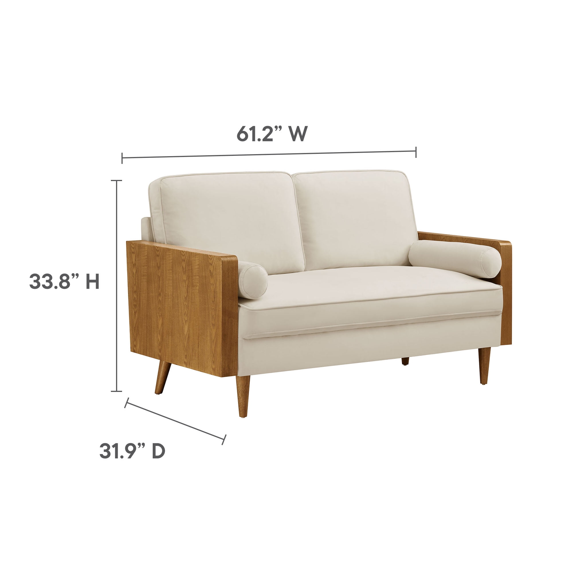 Modway Kellan Performance Velvet Upholstery 2-Seater Loveseat - Walnut/Alabaster