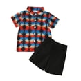 thumbnail image 1 of PEASKJP Shirts Set for Boys Colorful Print Button Down Short Sleeve Shirt and Shorts Set,Black 120, 1 of 5