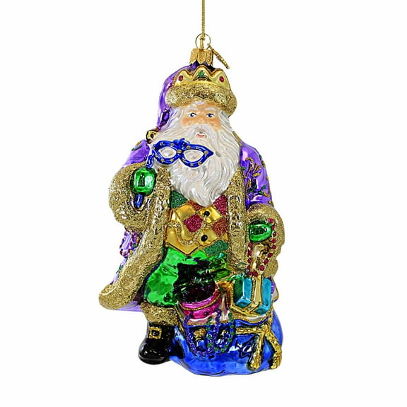 Huras Family Santa Ready For Carnival - One Ornament 7.0 Inch, Glass - Christmas Ornament Mardi Gras Hf501