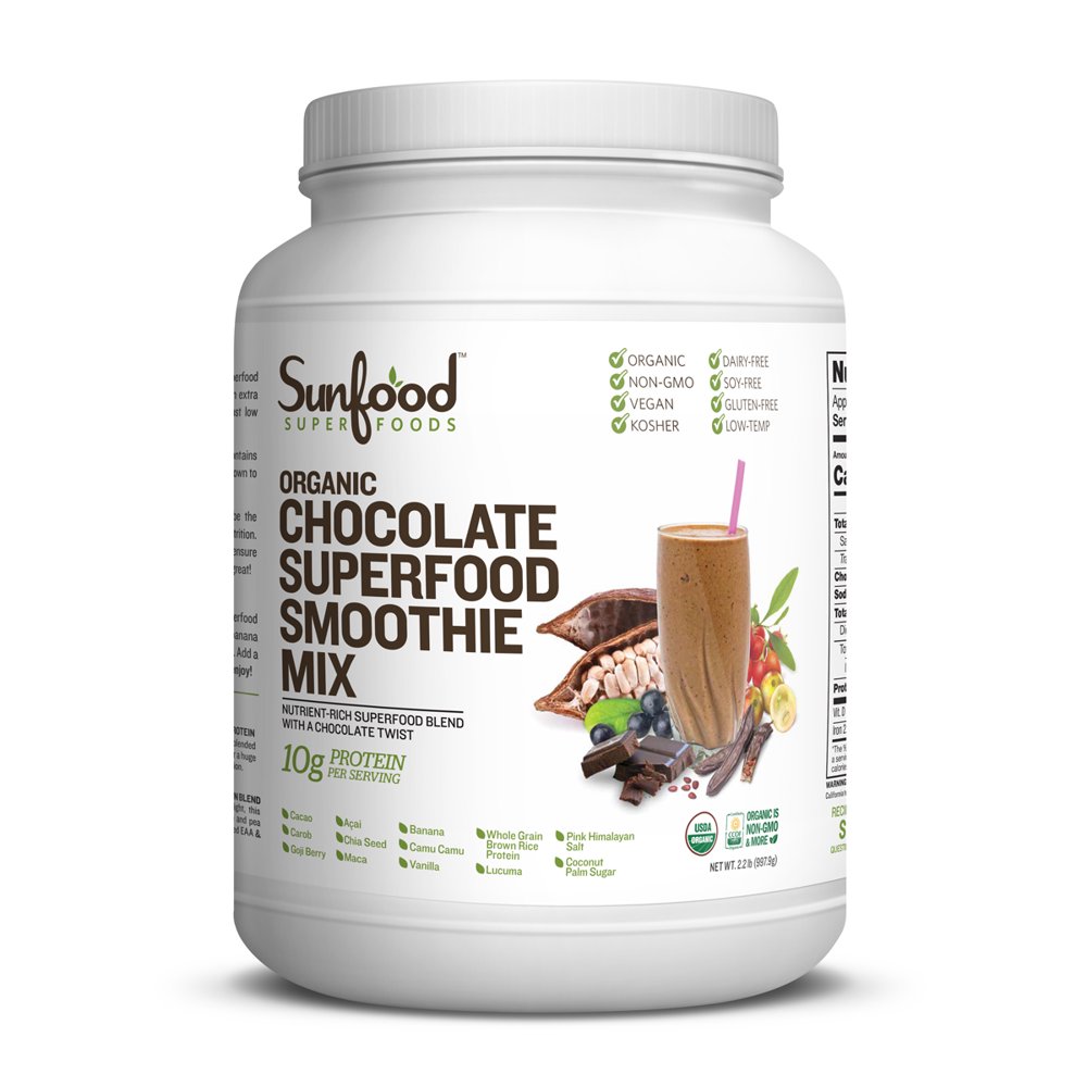 Sunfood Superfoods Organic Superfood Smoothie Powder, Chocolate, 2.2 Lb