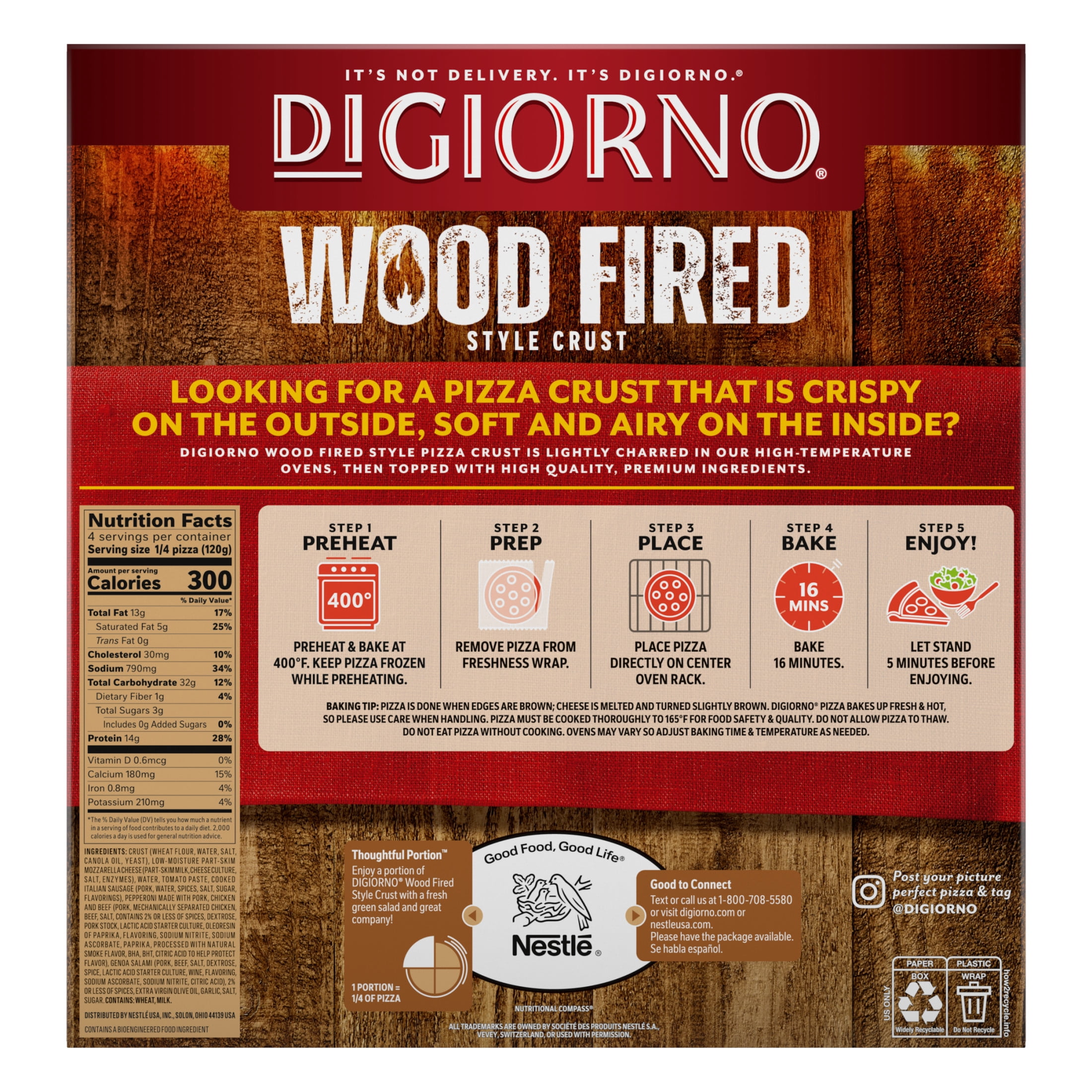 DiGiorno Frozen Pizza, Italian Meat Trio, Wood Fired Style Crust, 16.9 oz (Frozen)