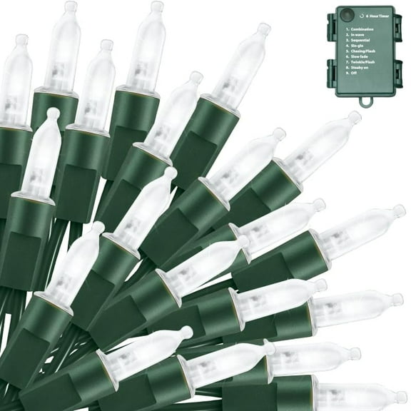 LAMPHOME Christmas Lights 2 Pack 18 Feet 50 LED White Mini String Light with 8 Modes Waterproof Tree Decor for Xmas Outdoor Holiday Party Garden