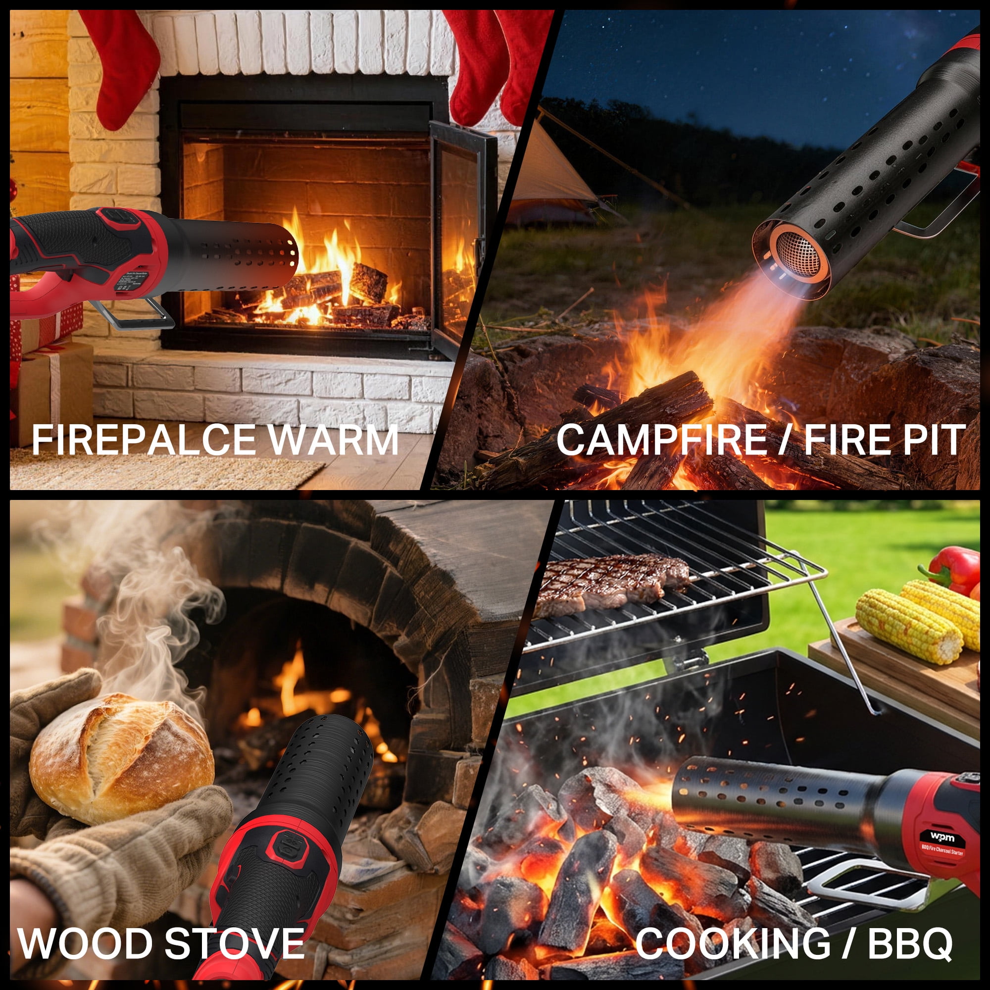 WPM Electric Charcoal Starter Fire Lighter with Air Blower, 60S Rises to 1292℉ Chemical Free Heated | 9.19ft Cable for BBQ Smoker, Grill Starter, Wood Burning Fireplaces & Fire Pits