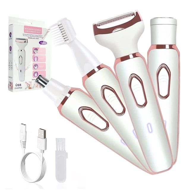 Dispositivo eléctrico de extracción de pelo Depiladora eléctrica 4 en 1 para mujer, juego de herramientas de depilación corporal recargable, pelo de nariz, pelo de labios, recortador de cejas, conjunt