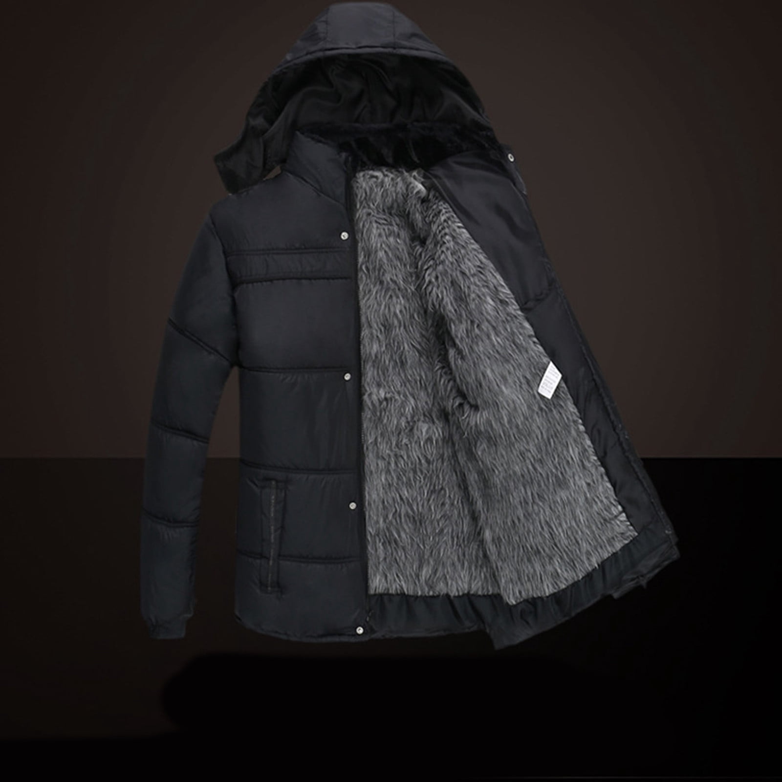 BiZtdJrK Puffer Jacket Men Fleece Lined Long Sleeve Hooded Quilted Jackets Full Zip Thermal Ski Hoodie Coats with Pockets Gray XXXL