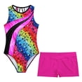 thumbnail image 3 of Alvivi Kids Girls Gymnastics Ballet Dance Leotard with Shorts Set 2 Piece Athletic Tracksuit Biketard Rose 4, 3 of 7