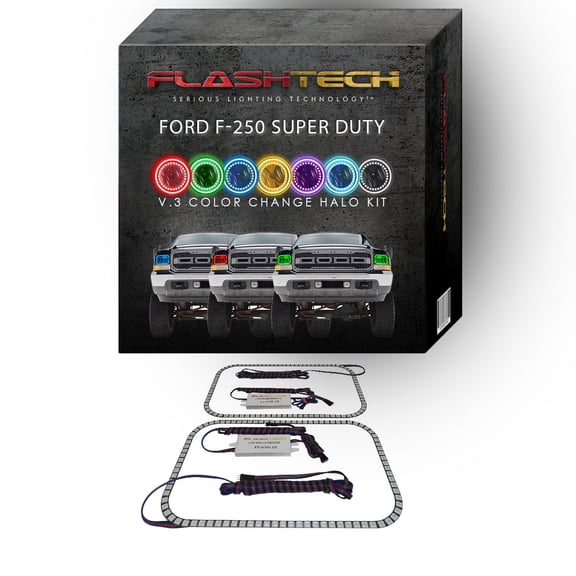 Flashtech RGB Multi Color Changing LED Halo kit for 99-04 Ford F-250 Super Duty Headlights