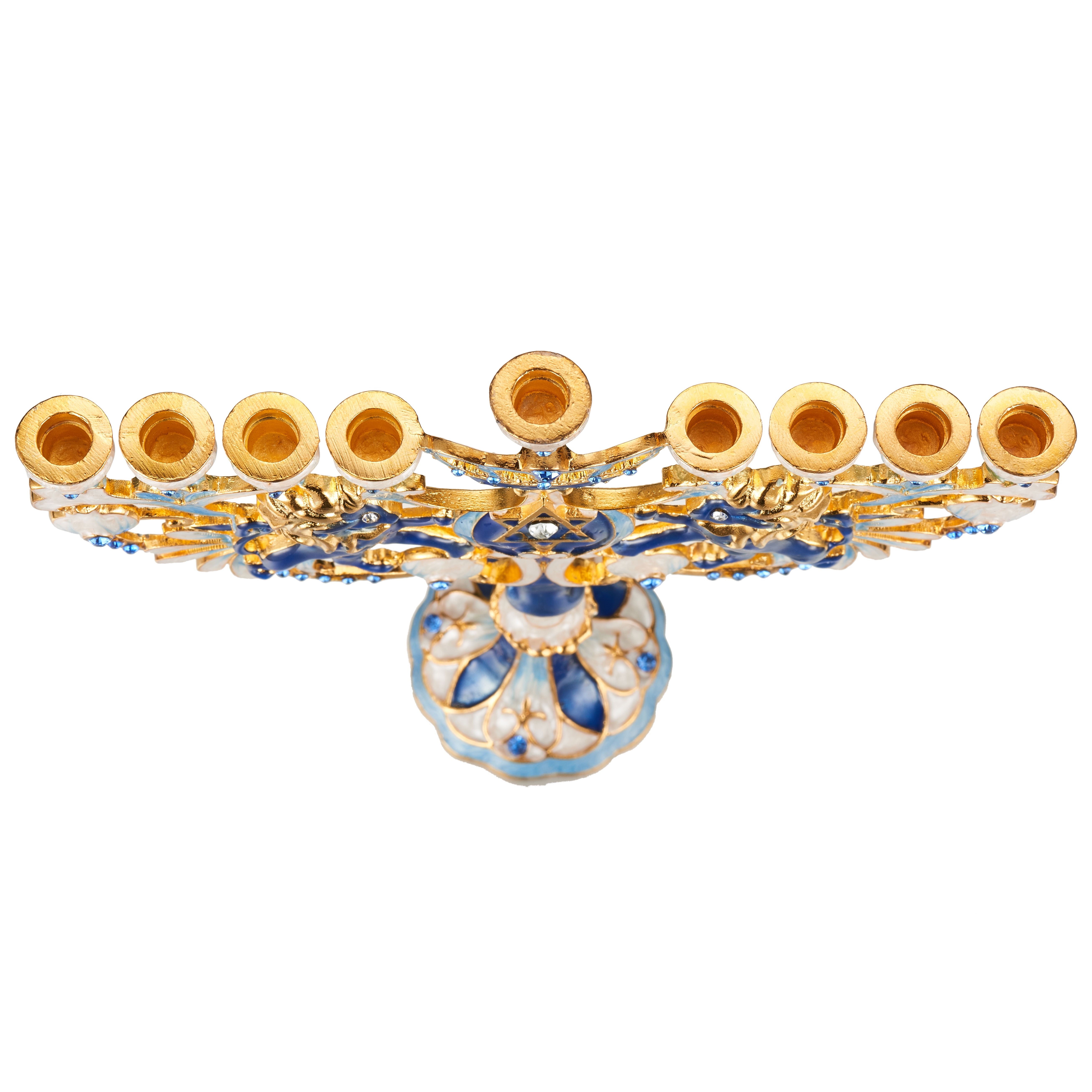 Matashi Hand Painted Blue and Ivory Regal Lion Menorah Candelabra Embellished with Gold Accents and Crystals Jewish Candle Holder Hanukkah Gift for Housewarming Showpiece for Living Room Matashi Hand Painted Blue and Ivory Regal Lion Menorah Candelabra Embellished with Gold Accents and Crystals Jewish Candle Holder Hanukkah Gift for Housewarming Showpiece for Living Room