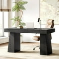 thumbnail image 6 of 1Easylife 55 Inches Long Computer Desk, Large Black Wooden Home Office Desk with Heavy Duty Pedestal, Modern Simple Style Study Writing Table, 6 of 16