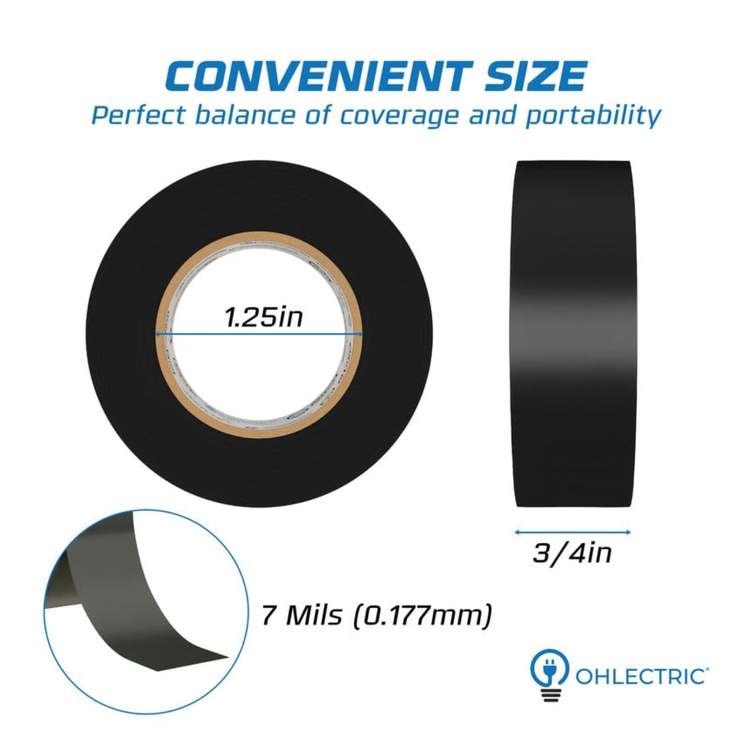 OHLECTRIC Professional Grade Vinyl Electrical Tape (20 Pack) Black - 7 Mil Thick Flame-Retardant, Heat & Weather Resistant 3/4 Inch x 60 Feet | Ideal for Contractors & Electricians