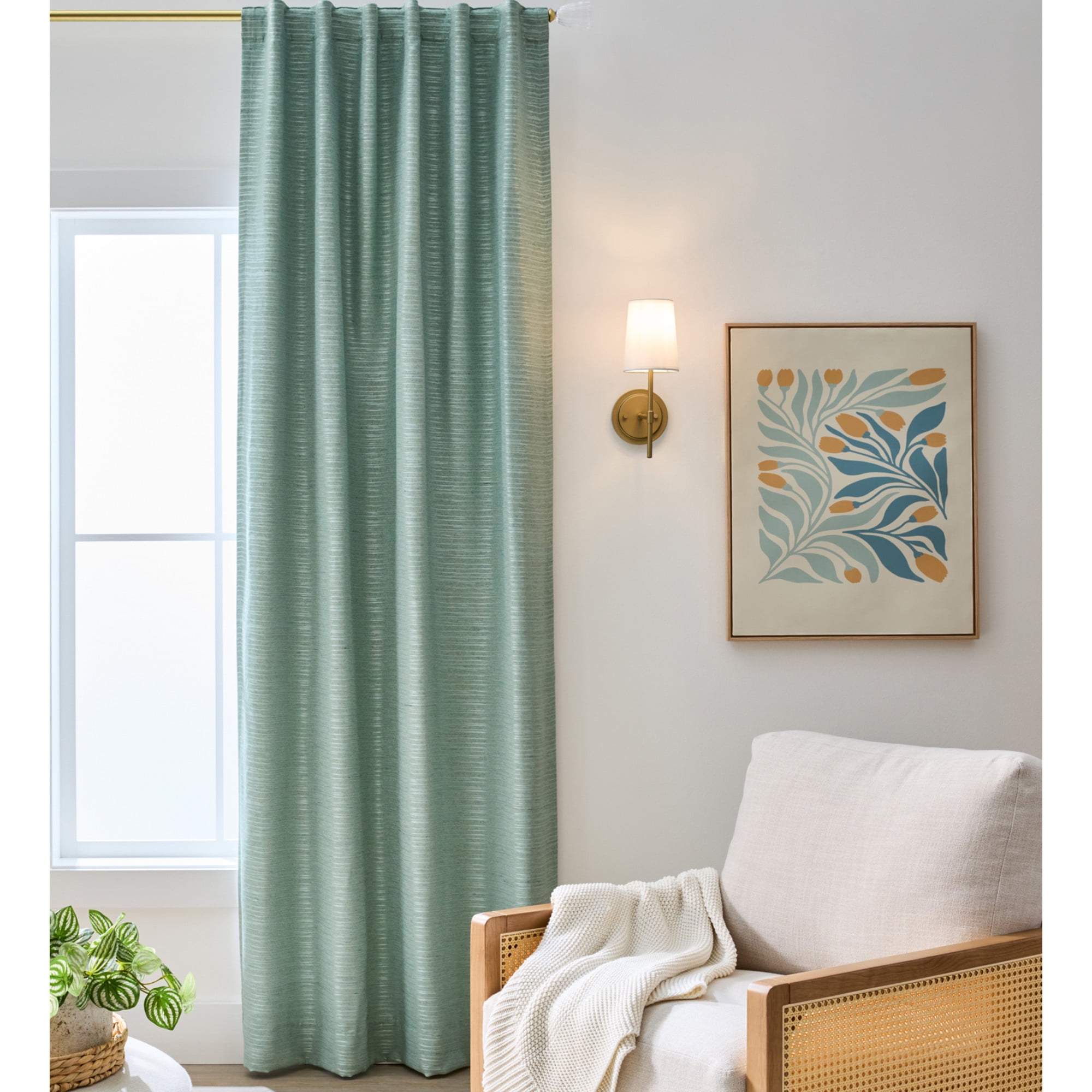 Better Homes & Gardens Striated Luxe Blackout Curtain, 1 Indoor Drape Panel for Bedroom, Pole Top / Back Tab, Green River, 50"W x 108"L, Indoor Curtain Floor Length