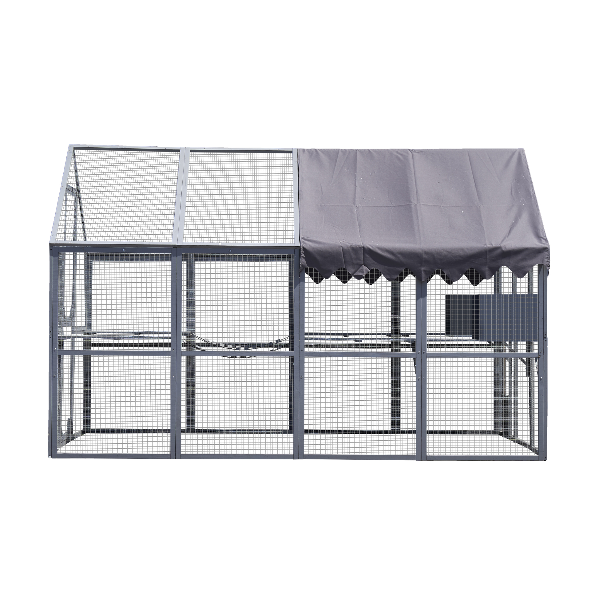 Jopath Outdoor Poultry Cage Outdoor Metal Fence with Cover 110" Large Poultry Playpen with Platforms,Upgrade Waterproof Cover-Grey