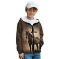 thumbnail image 2 of Xixirimido Horse Cross Brown Printed Girls Boys Zip-Up Hoodies Kids Fall Winter Warm Sweatshirt Jacket with Pocket Youth Long Sleeve Pullover Top Teen Outfits for 6-8 Years, 2 of 7
