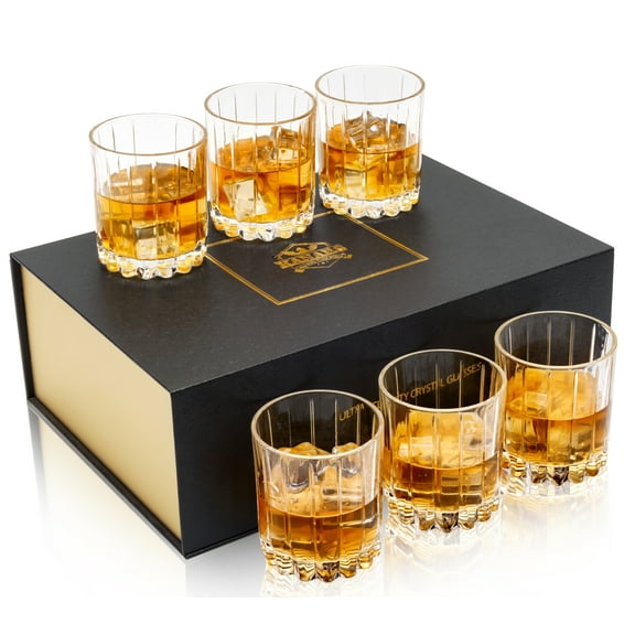 KANARS Crystal Whiskey Glasses Set of 6, Bourbon Tumbler Gift for Birthday, Wedding Anniversary, Christmas and Retirement