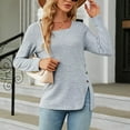 thumbnail image 5 of BLVB Womens Long Sleeve Square Neck Tshirts Solid Color Button Side Slit Fall Basic Work Blouses Tunic Tops Gray, 5 of 7