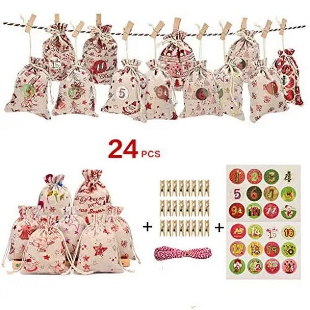 Calendario de Adviento de la serie de Navidad, 24 unids/set, relleno de bolsas de dulces, pegatinas, Clips, bolsas