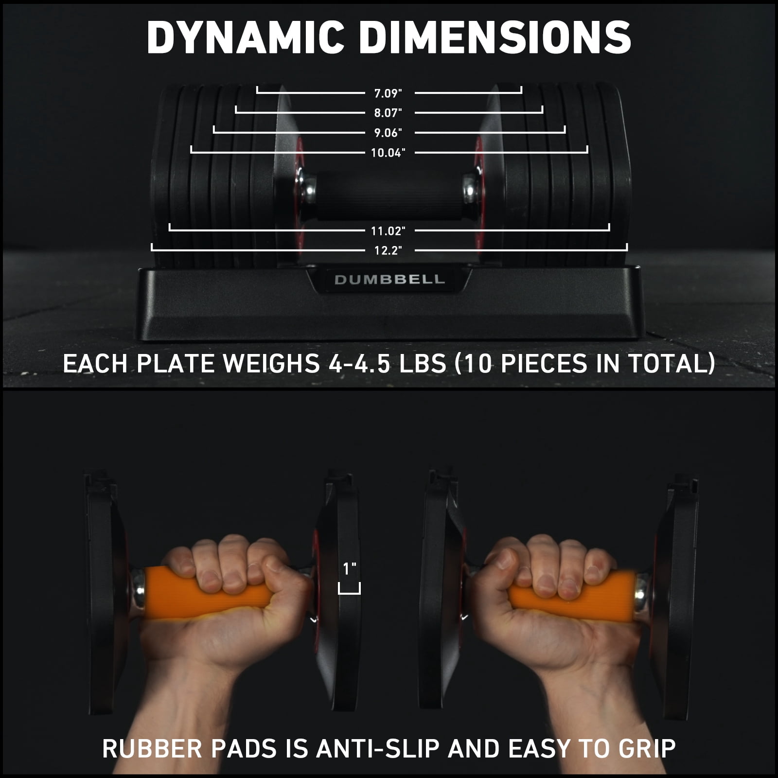 Mikolo 53LB(26.5LB*2) Adjustable Dumbbells Set of 2, 1-Sec Adjustable Weights Dumbbells Set, 5LB - 26.5LB 6 in 1 Free Dumbbell with Anti-Slip Texture Handle, Weight Set For Home Gym