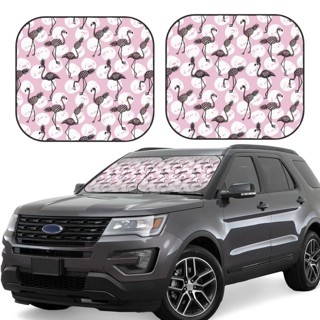 Wukai Pineapple Flamingo Car Front Windshield Sun Shade,Sun Visor Shield Block Automotive Interior Protector Blocks UV Rays-Large