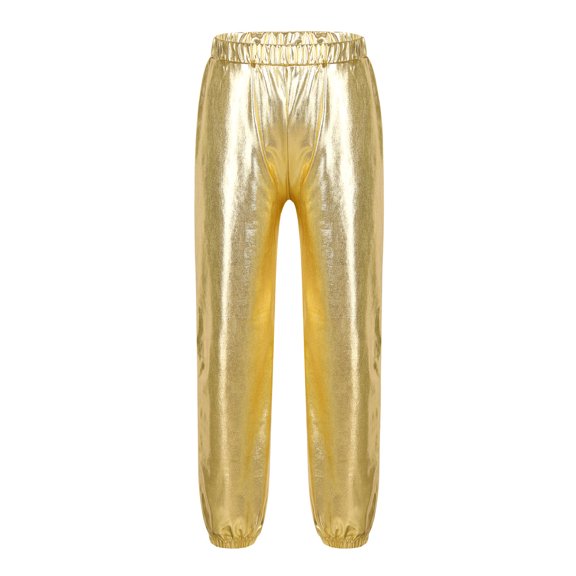 Aislor Kids Girls Shiny Metallic High Waist Active Pants Gym Workout Yoga Dance Leggings Hip Hop Trousers