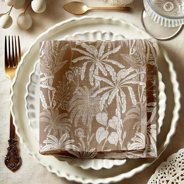 Vargottam Premium Cotton Muslin Napkins - Set of 12, 20-Inch Brown Leaves Print, Soft and Absorbent Cloth Napkins for Dining, Decor, Weddings, and Special Occasions - Machine Washable, Table Linens