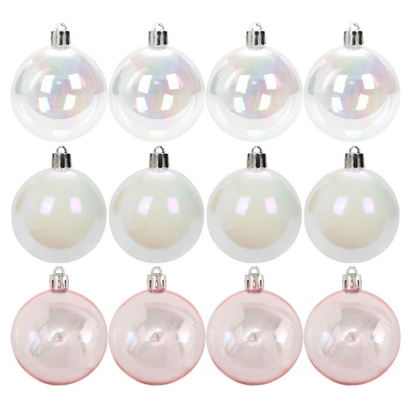 12pcs Iridescent Christmas Ornaments 4cm Plastic Shiny Baubles Holiday Tree Decorations