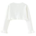 thumbnail image 2 of OBEEII Little Girls Knitted Cardigan Long Sleeve Bolero Shrug Cropped Sweater White Flower Girls Crocheted Crop Tops Outwear Kids Clothes, 2 of 7