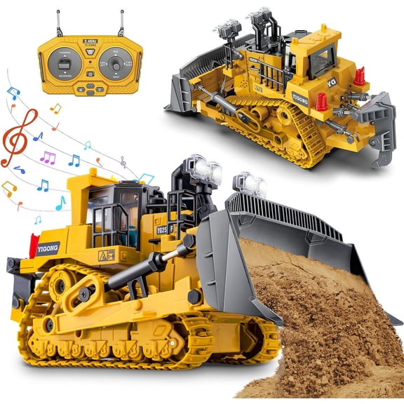 RC Bulldozer Toy for Kids Ages 6 , 9-Channel Remote Control Construction Truck with 2.4GHz Control, Lights, Sounds and Realistic Engineering Functions, Birthday Gift for Boys Girls