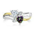 thumbnail image 2 of Gem Stone King 925 Silver and 10K Yellow Gold White Moissanite and Green Mystic Topaz and White Lab Grown Diamond Ring for Women (1.04 Cttw, Gemstone, Heart Shape 5MM, Size 7), 2 of 5