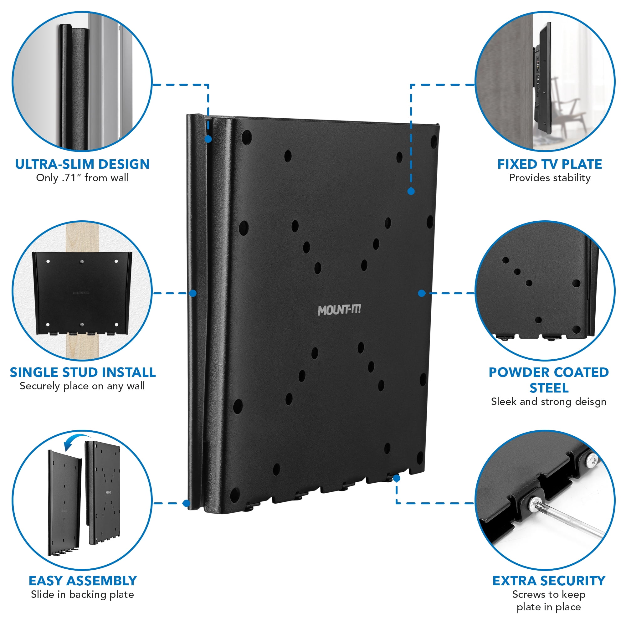 Mount-It! Fixed TV Wall Mount | Fits 32"-43" TVs | 66LBS Capacity