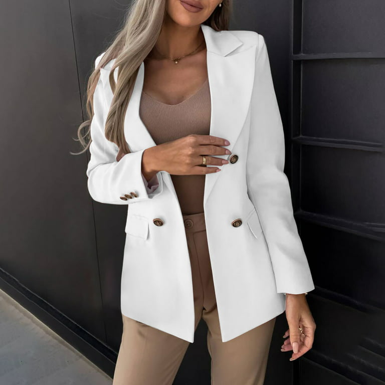 Olyvenn Long Sleeve Cardigan Short Suit Jacket Women's Plus Women Business  Attire Solid Color Coat Female Outwear White M 