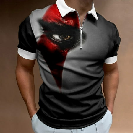 

TKing Fashion Mens Shirts Work Clothes Creative Stripe 3D Printing Men s Short-sleeved Zip Shirt Shirts For Men(Black L)