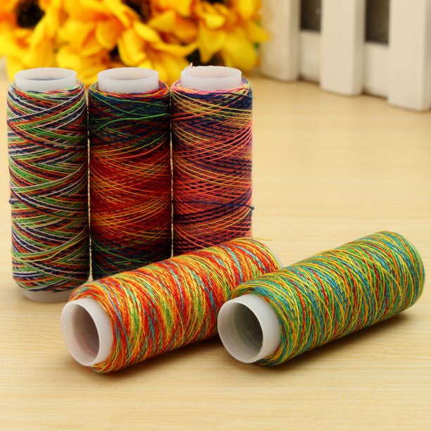 Gradient Thread Stitching 120 Yards Rainbow Gradient Spool Sewing Thread Coil Cotton Twisted Rope ...