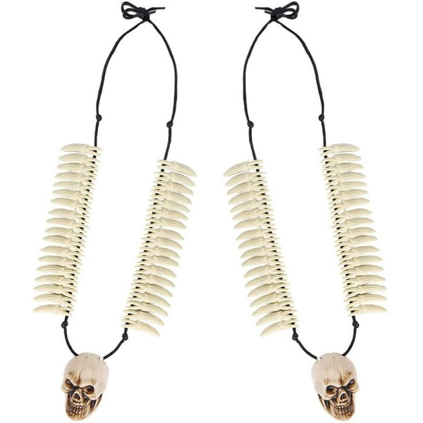 HTWW 2Pcs Halloween Plastic Skull Pendant Necklace Skeleton Head