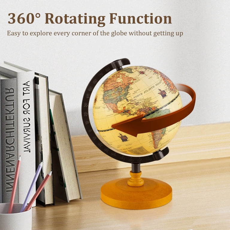 3 Pack Mini Antique Globes - 4.2 Inch Vintage Style Educational Desk Decor With Stand For Kids Learning