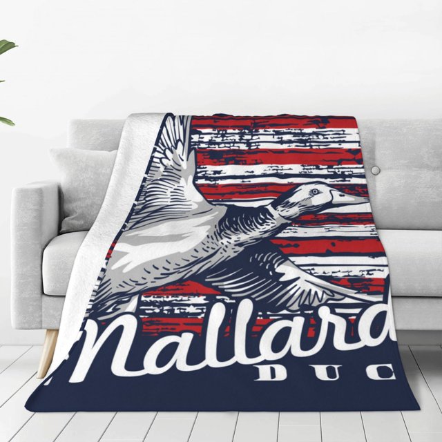 Fotbe Mallard Duck With American Flag Manta de Franela Acolchonada con Estampado, Súper Suave y Esponjosa, Extra Grande para Sofá, Cama, Uso Todo el Año-80"x60"