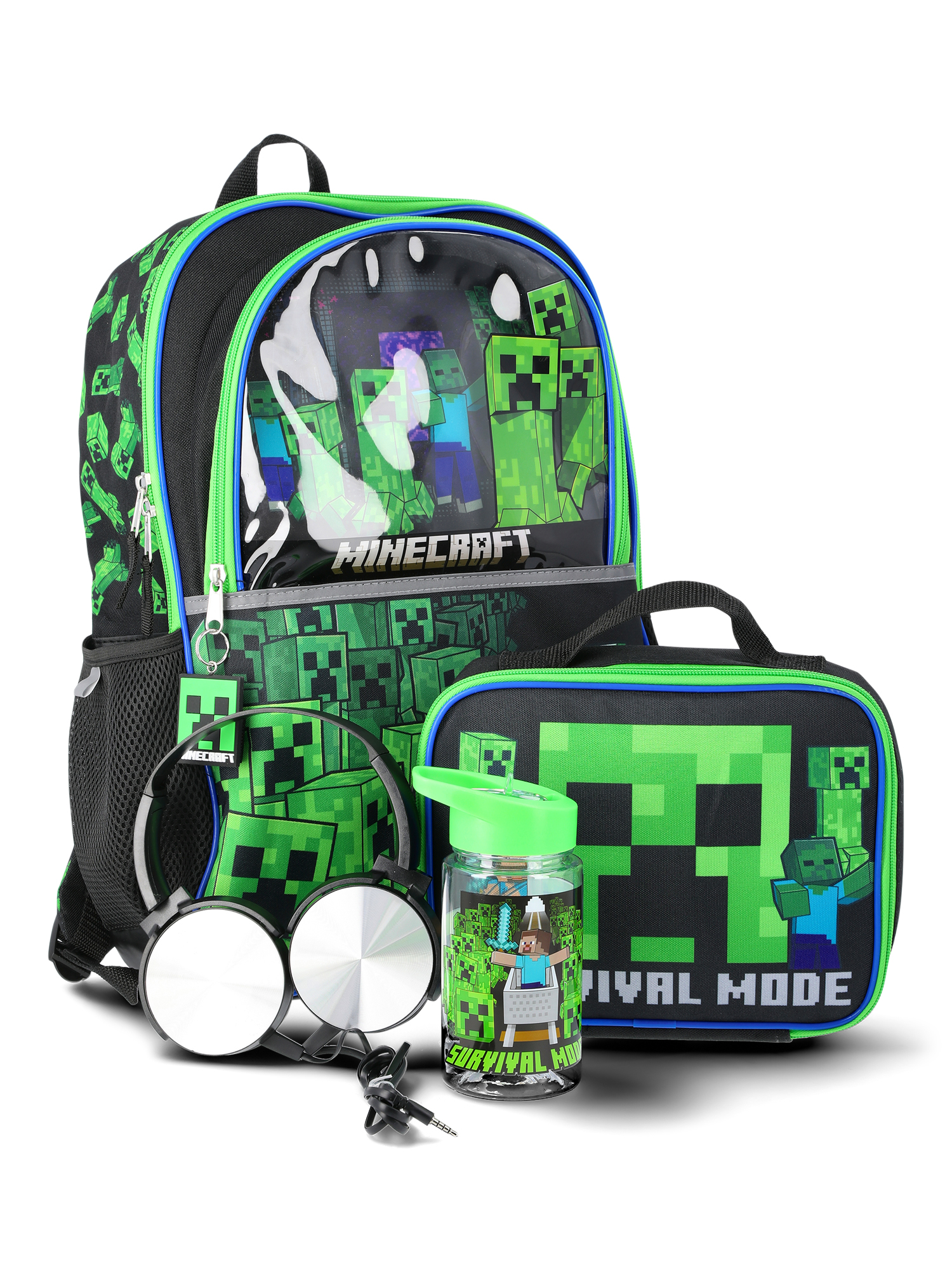Minecraft Backpack and Lunchbox Set, Kids Green and Black, Durable
