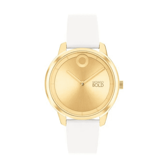 Movado 3600985 Trend Element Gold Dial White Leather Strap Womens Watch