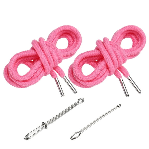 Uxcell 51 Inch Drawstring Cords, 2pcs Replacement Draw Strings with 2pcs Easy Threaders for Shorts Pants Jackets Coats Sweatpants Hoodie, Deep Pink