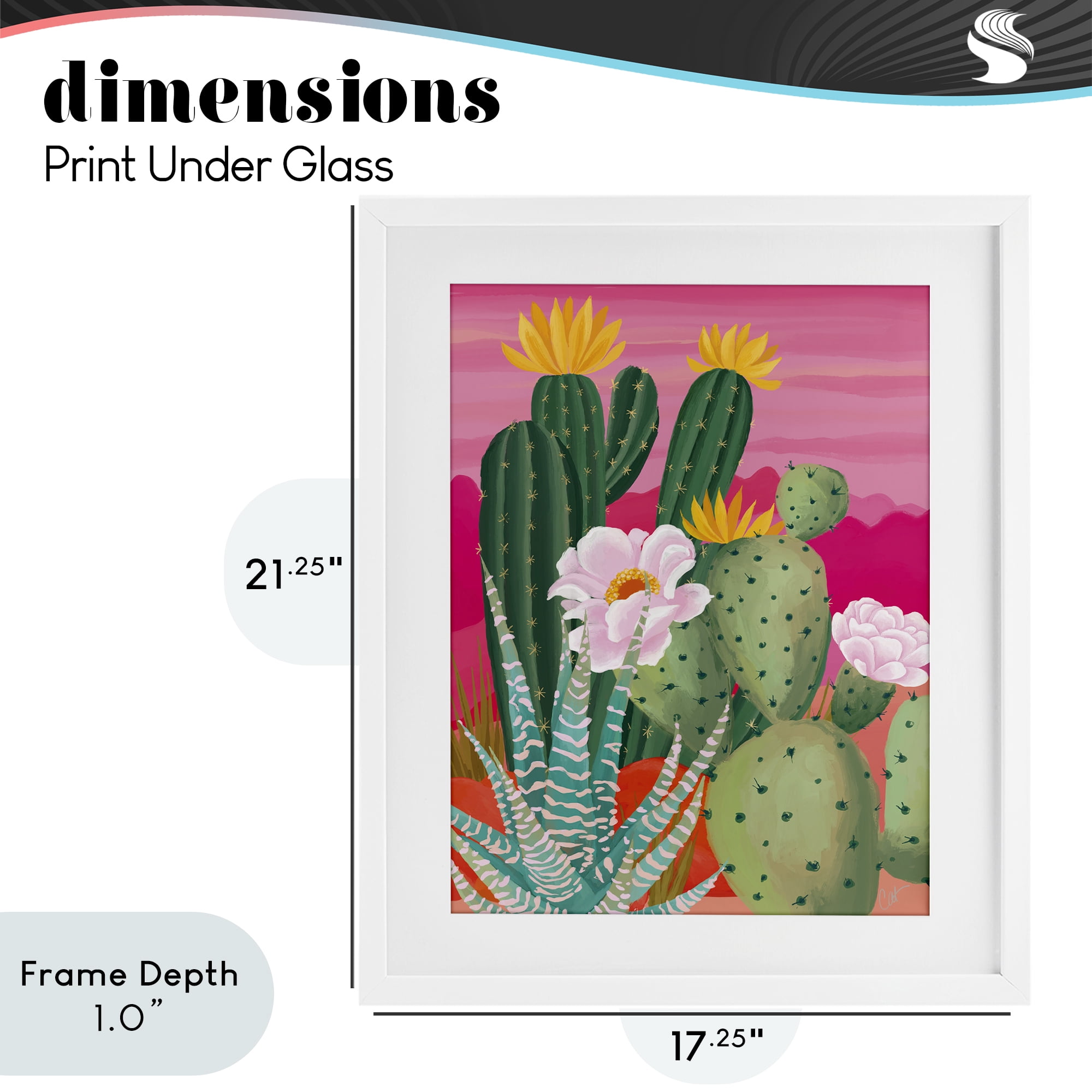 Stupell Industries Sunset Cactus Plants White Framed Print Under Glass, design by Cat Thurman Designs
