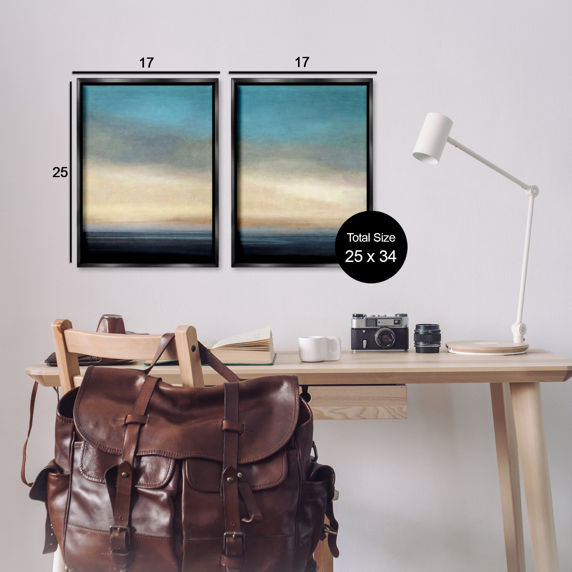 Stupell Industries Calm Tranquil Sea horizon Landscape & Nature Painting Black Floater Framed Canvas Art Print Wall Art, 17 x 25, Set of 2