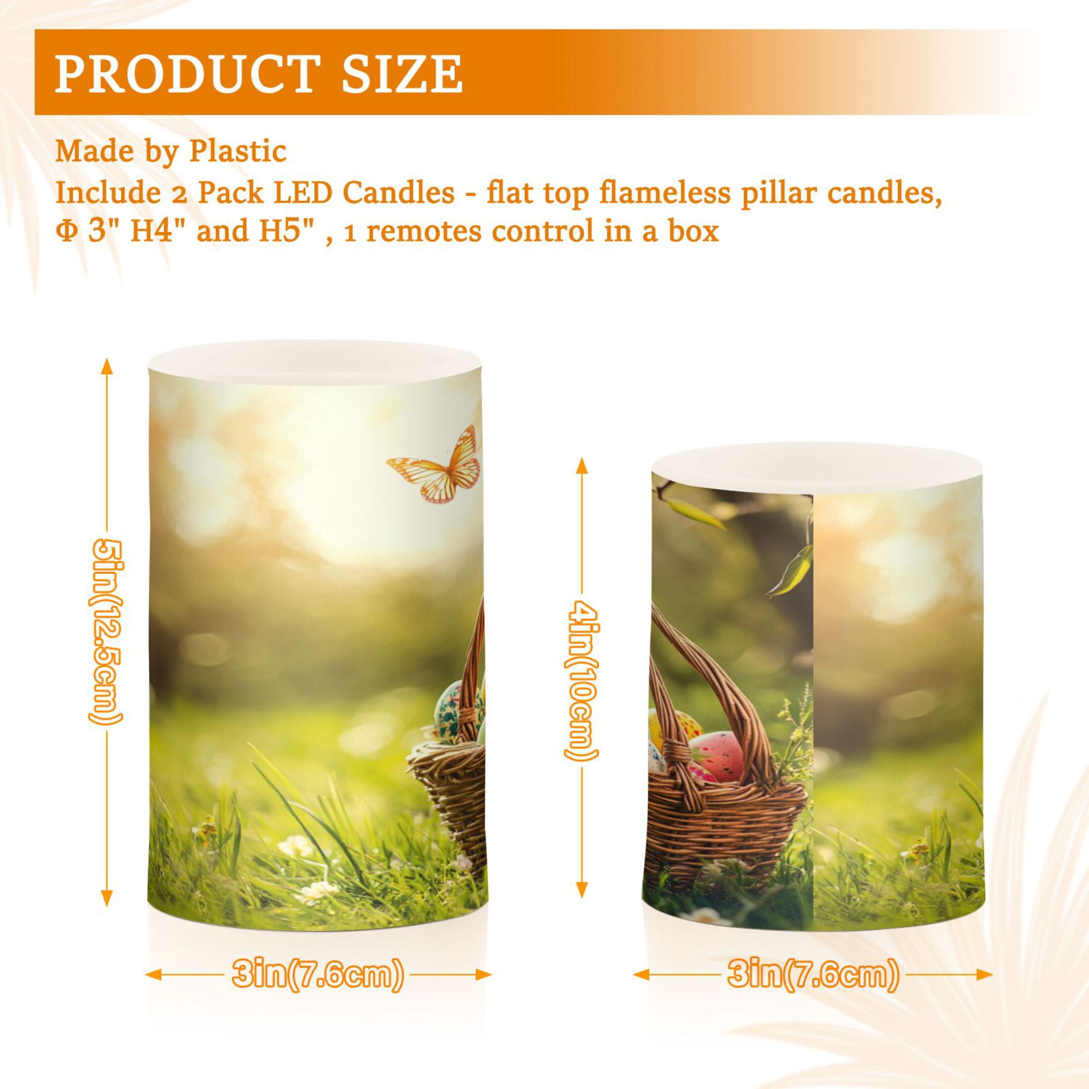 2 PCS Flameless Candles with Remote Timer LED Battery Operated Flickering Candle Light for Wedding Table Home Decoration Gifts Easter Basket with Colorful Eggs