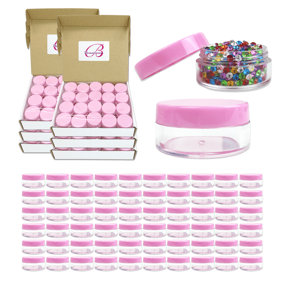 Beauticom 600 Pieces High Quality 10 Gram 10 ml (0.3 oz) Plastic Clear Round Cream Lotion Beauty Sample Jars (Pink Lids)