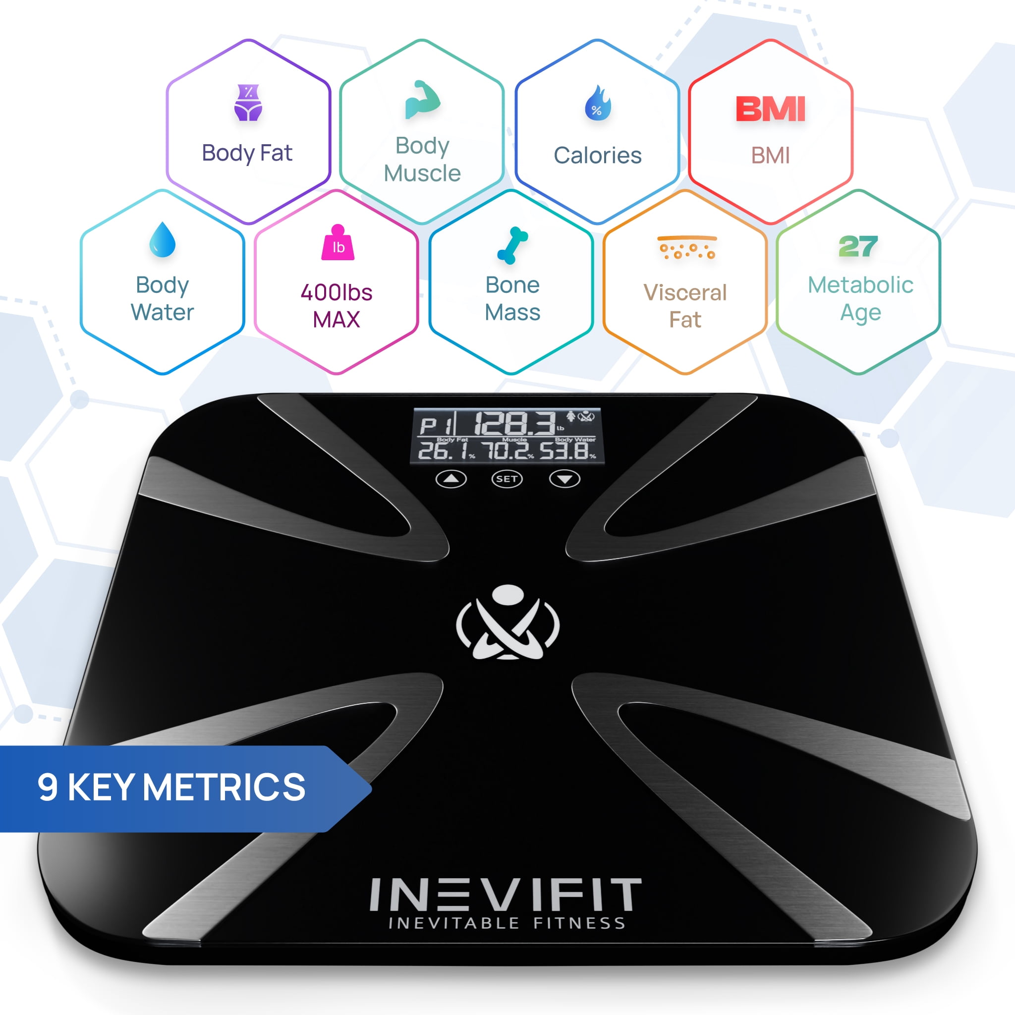 INEVIFIT Body Fat Scale with Digital Body Composition Analyzer, Body Weight, BMI & more - Black