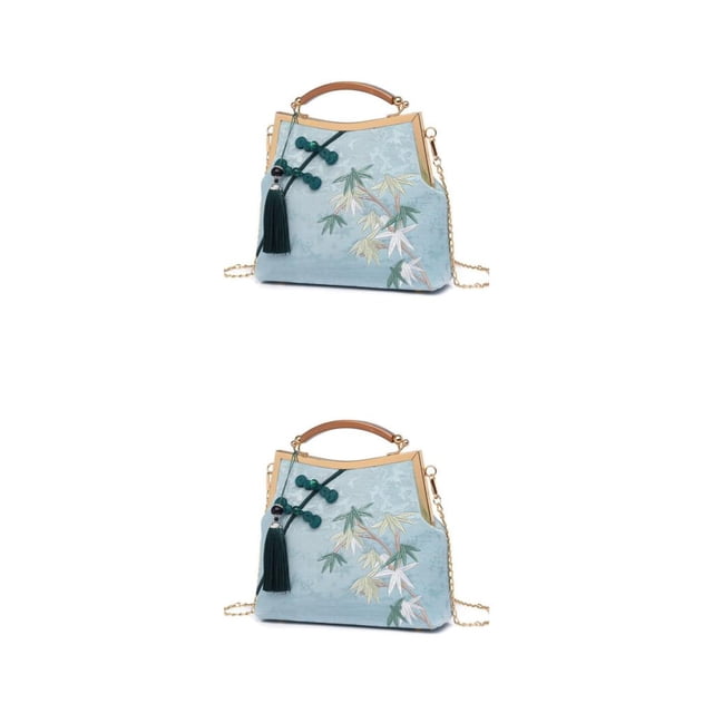 Minnieouse Bolso de hombro con cadena, bolsos de mensajero de estilo chino, portátil, de otoño puro, Vintage, con flores bordadas y flecos Type1 NO1