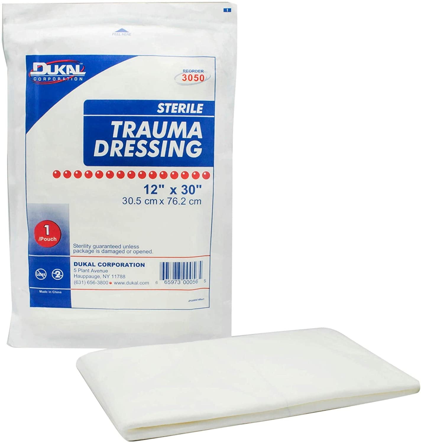 Case of 25 NonWoven Trauma Dressing, White 12" x 30". Rectangle Sterile
