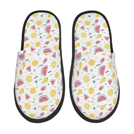 Balery Watermelon And Lemon Slient Indoor Furry Fleece Comfort House Shoes Soft Non-Slip Home Shoes Cotton slippers House Slippers-- Large